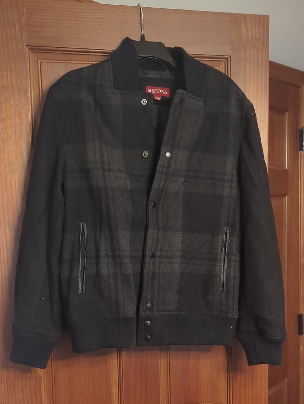 Merona Men's Black Plaid Bomber Jacket